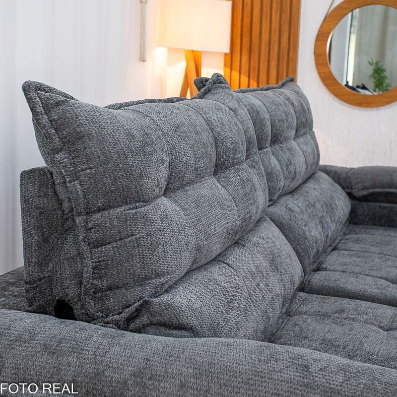 Sofá Retrátil Reclinável Itauna 2.50m Chenille Grafite 573 D28 Soft - Molas Ensacadas - Imagem 7
