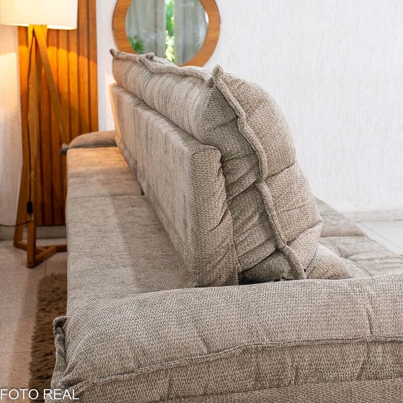 Sofá Retrátil Reclinável Itauna 2.90m Chenille Bege 574 D28 Soft - Molas Ensacadas - Imagem 11