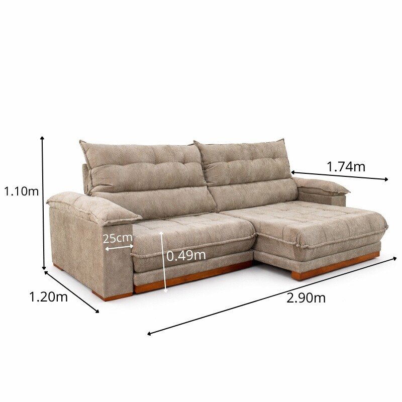 Sofá Retrátil Reclinável Itauna 2.90m Chenille Bege 574 D28 Soft - Molas Ensacadas - Imagem 2