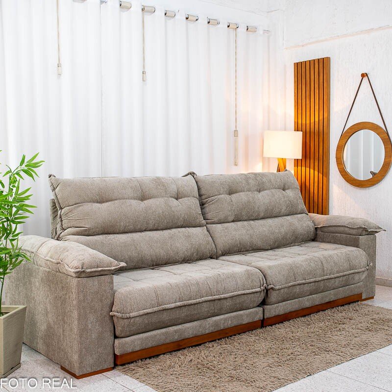 Sofá Retrátil Reclinável Itauna 2.90m Chenille Bege 574 D28 Soft - Molas Ensacadas - Imagem 3