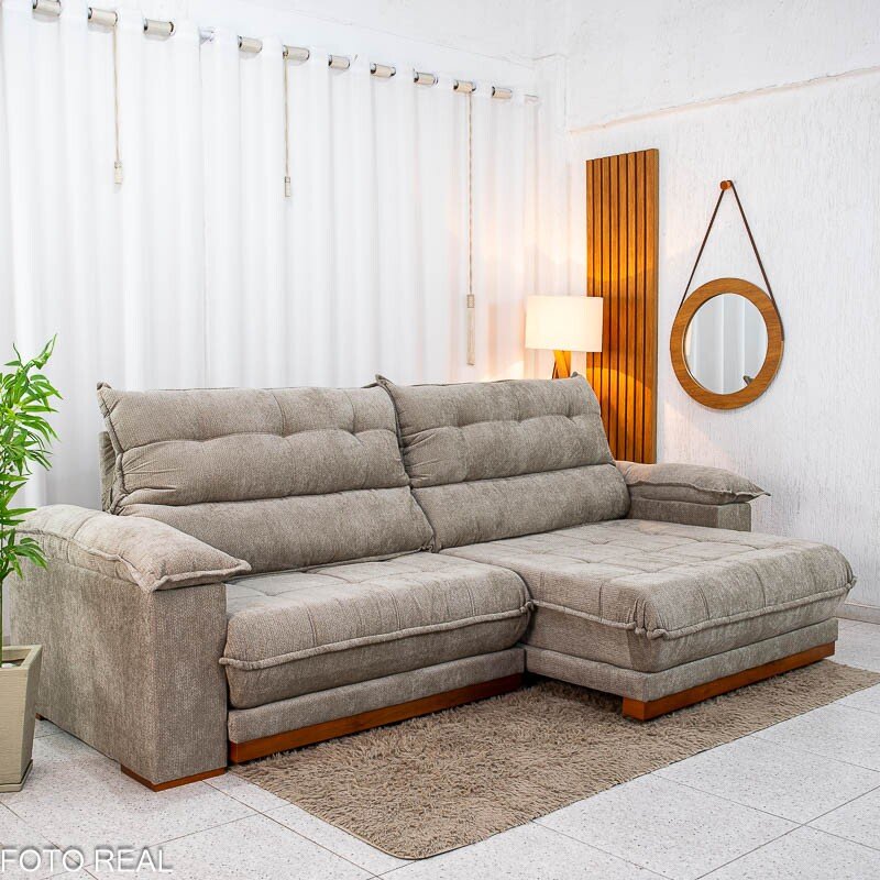Sofá Retrátil Reclinável Itauna 2.90m Chenille Bege 574 D28 Soft - Molas Ensacadas - Imagem 4