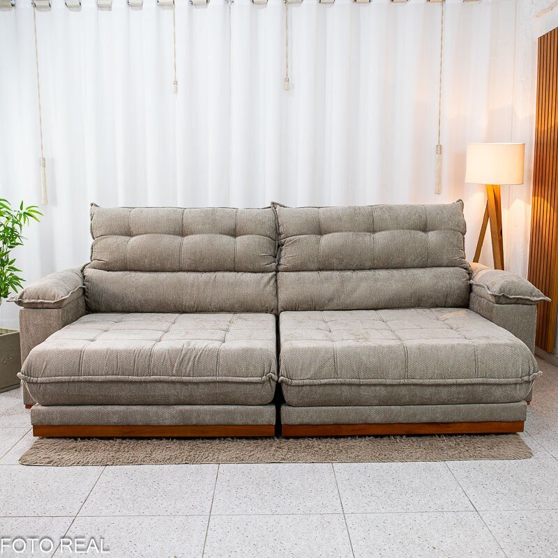 Sofá Retrátil Reclinável Itauna 2.90m Chenille Bege 574 D28 Soft - Molas Ensacadas - Imagem 5