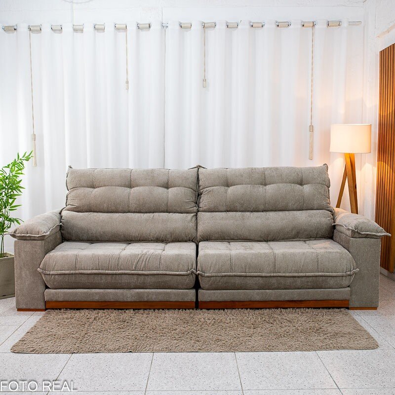 Sofá Retrátil Reclinável Itauna 2.90m Chenille Bege 574 D28 Soft - Molas Ensacadas - Imagem 6