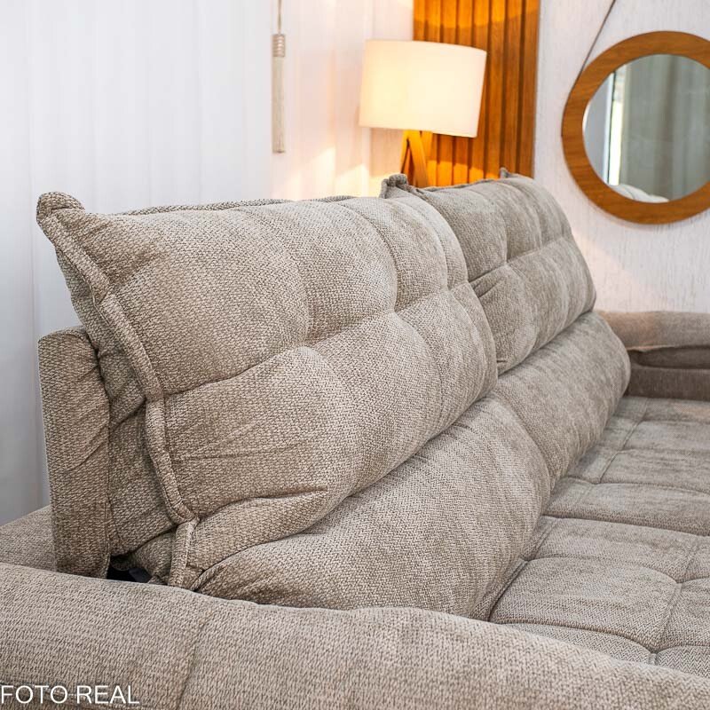 Sofá Retrátil Reclinável Itauna 2.90m Chenille Bege 574 D28 Soft - Molas Ensacadas - Imagem 7