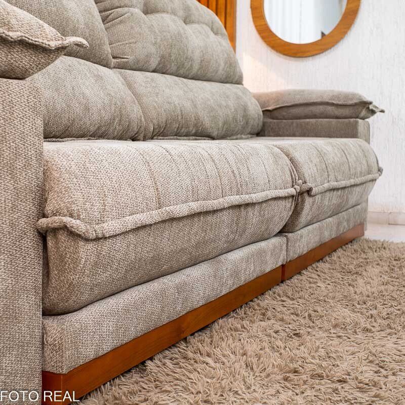 Sofá Retrátil Reclinável Itauna 2.90m Chenille Bege 574 D28 Soft - Molas Ensacadas - Imagem 9