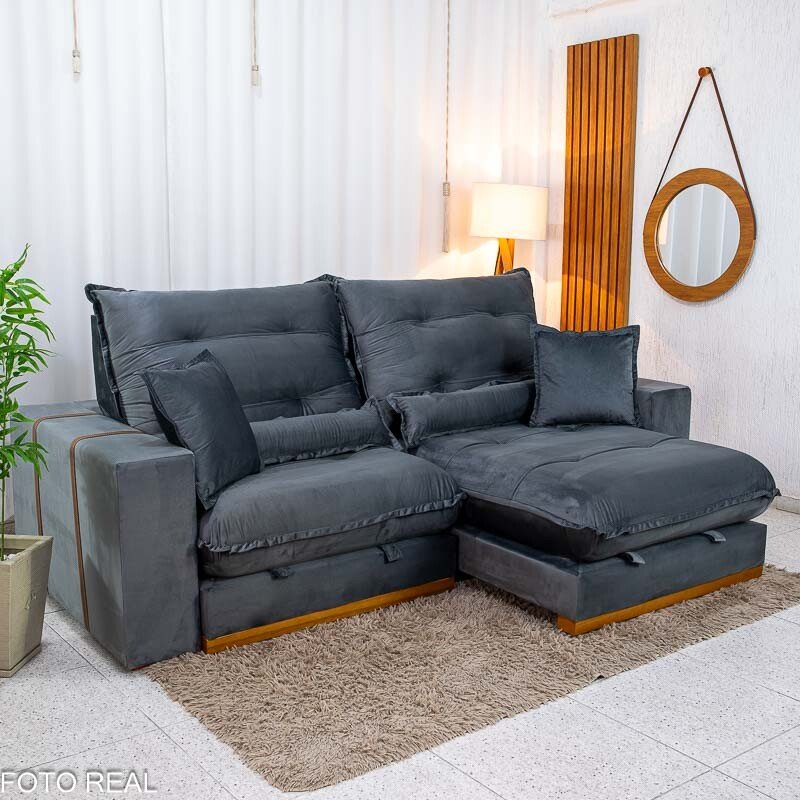 Sofá Retrátil Reclinável Mônaco 2.50m Veludo Grafite A15 - Molas Ensacadas - Imagem 3