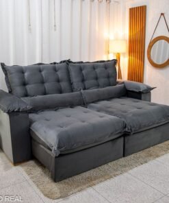 Sofá Retrátil Reclinável Maldivas 2.30m Veludo Grafite A15 - D28 Pró Aditivada