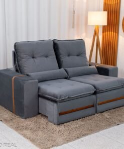Sofá Retrátil Reclinável Montreal 1.90m Veludo Cinza - D33