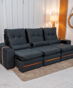 Sofá Retrátil Reclinável Montreal 2.60m Veludo Preto - D33