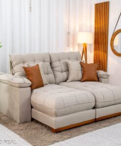 Sofá Retrátil Reclinável Verona 2.00m Linho Bege D28 Soft - Molas Ensacadas