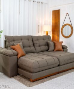 Sofá Retrátil Reclinável Verona 2.30m Linho Marrom D28 Soft - Molas Ensacadas