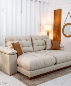 Sofá Retrátil Reclinável Verona 2.50m Linho Bege D28 Soft - Molas Ensacadas