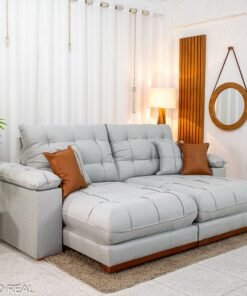 Sofá Retrátil Reclinável Verona 2.50m Linho Cinza Gelo 31 D28 Soft - Molas Ensacadas