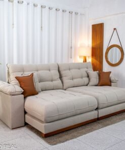 Sofá Retrátil Reclinável Verona 2.90m Linho Bege D28 Soft - Molas Ensacadas