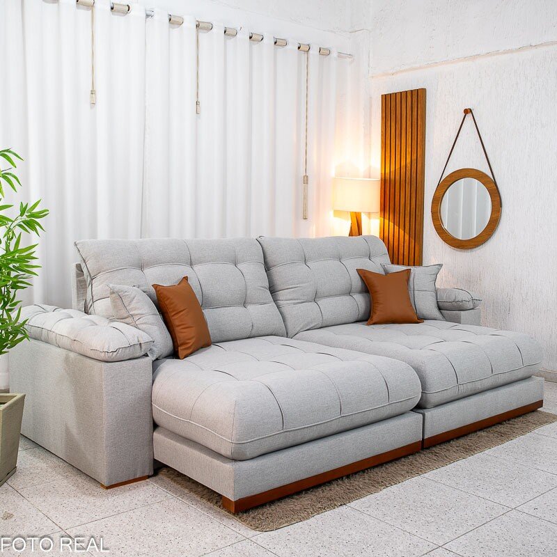 Sofá Retrátil Reclinável Verona 2.90m Linho Marrom D28 Soft - Molas Ensacadas - Imagem 14