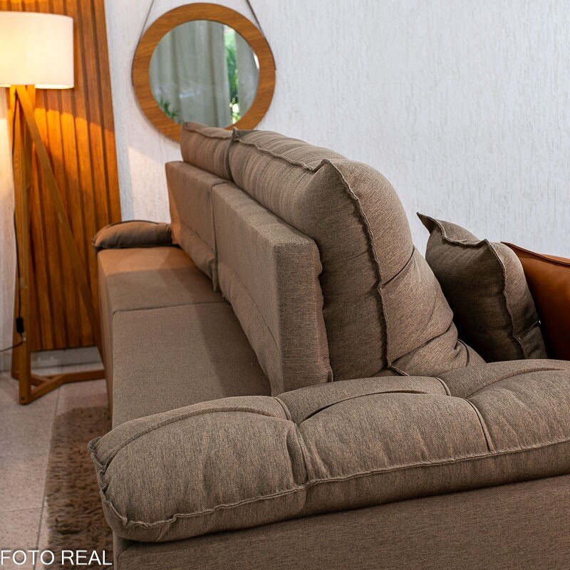 Sofá Retrátil Reclinável Verona 2.90m Linho Marrom D28 Soft - Molas Ensacadas - Imagem 11