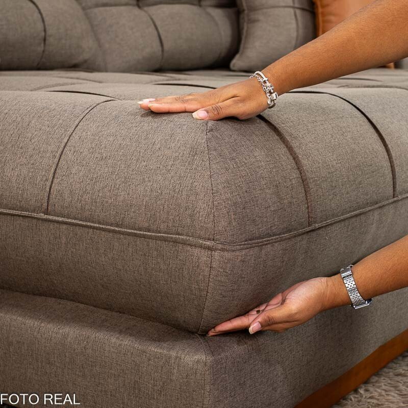 Sofá Retrátil Reclinável Verona 2.90m Linho Marrom D28 Soft - Molas Ensacadas - Imagem 10
