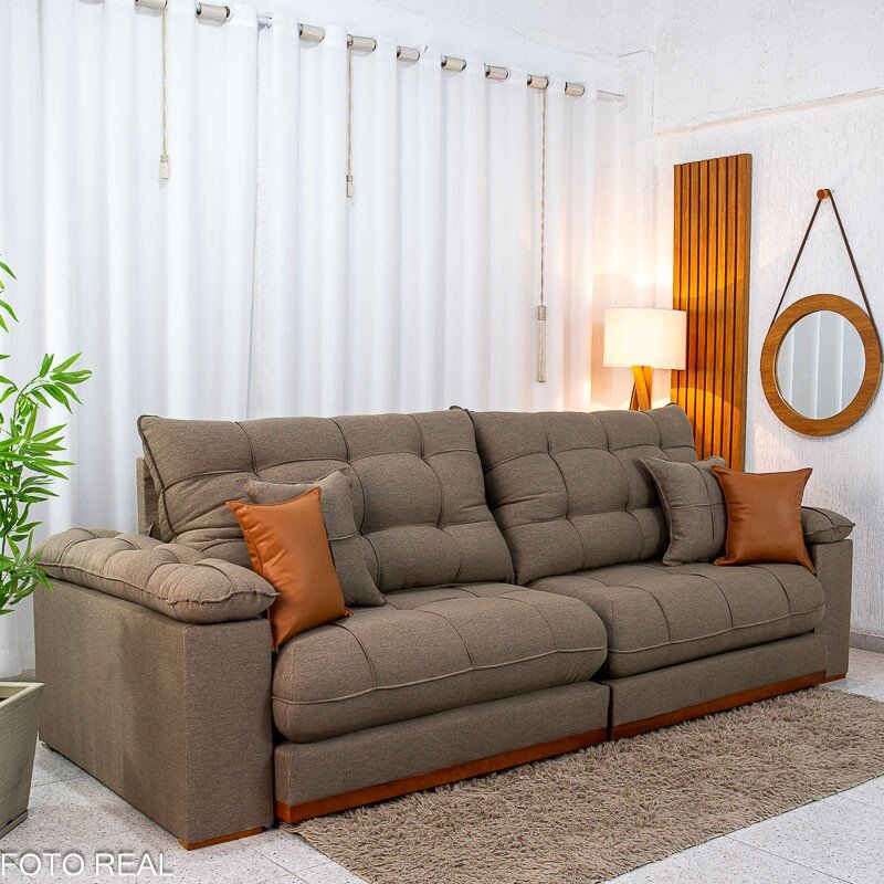 Sofá Retrátil Reclinável Verona 2.90m Linho Marrom D28 Soft - Molas Ensacadas - Imagem 3