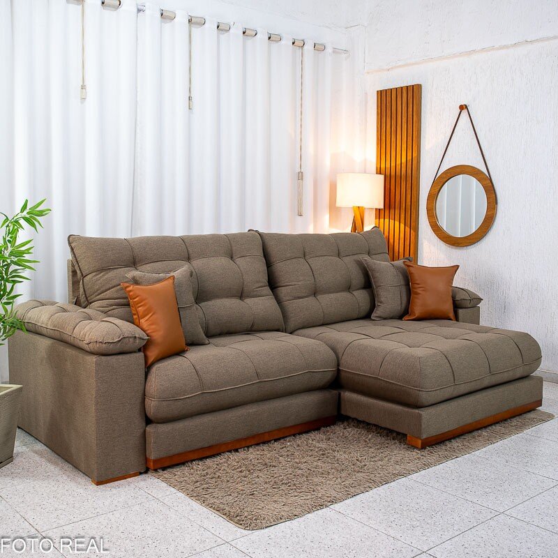 Sofá Retrátil Reclinável Verona 2.90m Linho Marrom D28 Soft - Molas Ensacadas - Imagem 4