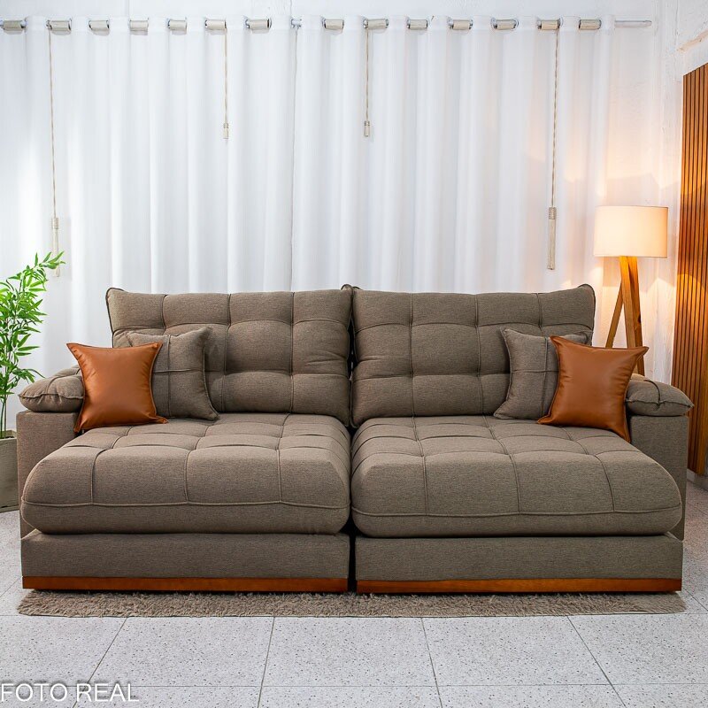 Sofá Retrátil Reclinável Verona 2.90m Linho Marrom D28 Soft - Molas Ensacadas - Imagem 5