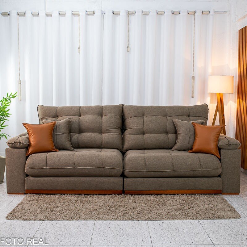 Sofá Retrátil Reclinável Verona 2.90m Linho Marrom D28 Soft - Molas Ensacadas - Imagem 6