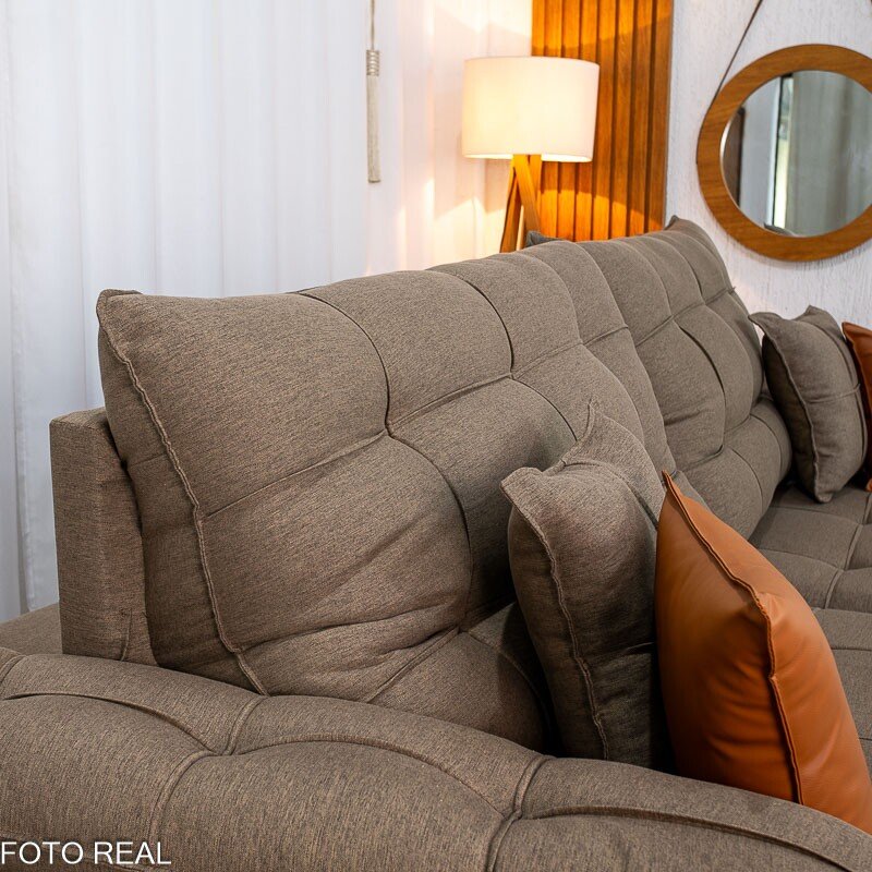 Sofá Retrátil Reclinável Verona 2.90m Linho Marrom D28 Soft - Molas Ensacadas - Imagem 7