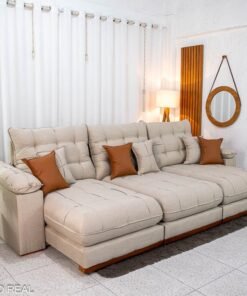 Sofá Retrátil Reclinável Verona 3.20m Linho Bege D28 Soft - Molas Ensacadas