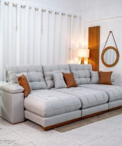 Sofá Retrátil Reclinável Verona 3.20m Linho Cinza Gelo 31 D28 Soft - Molas Ensacadas