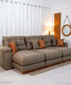 Sofá Retrátil Reclinável Verona 3.20m Linho Marrom D28 Soft - Molas Ensacadas