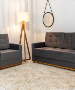 Sofá Áustria 3 Lugares + Poltrona Áustria Veludo Grafite A15
