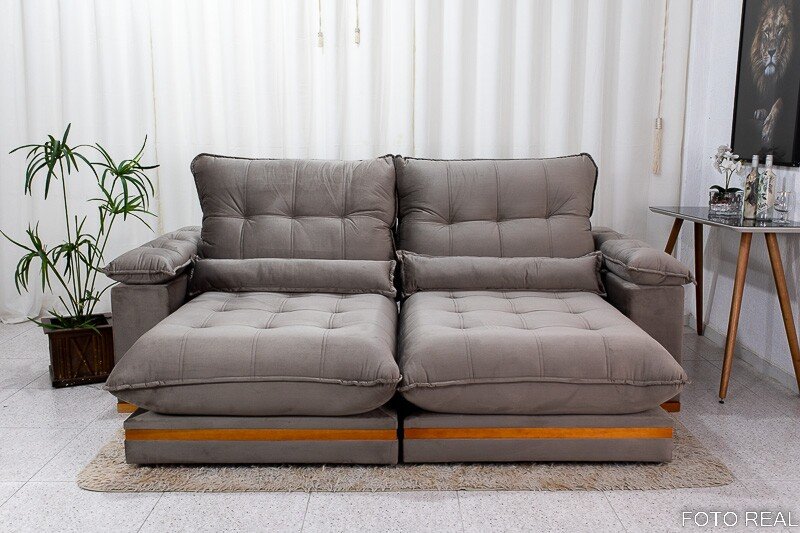 Sofá Retrátil Reclinável Ibis Veludo Cinza 813 Larg. 2.30m - D33 e Molas Ensacadas - Imagem 4