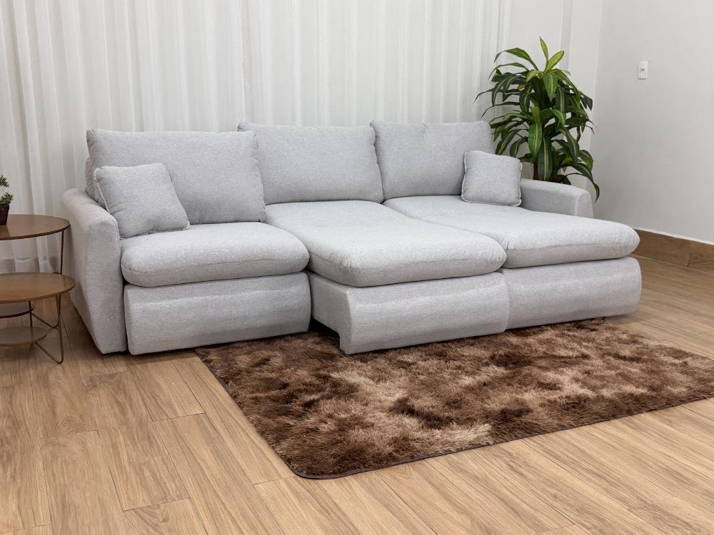 Sofá Cama Retrátil Reclinável Amaranto 2.70m 3 Módulos 80 - Cinza Linho - Imagem 3