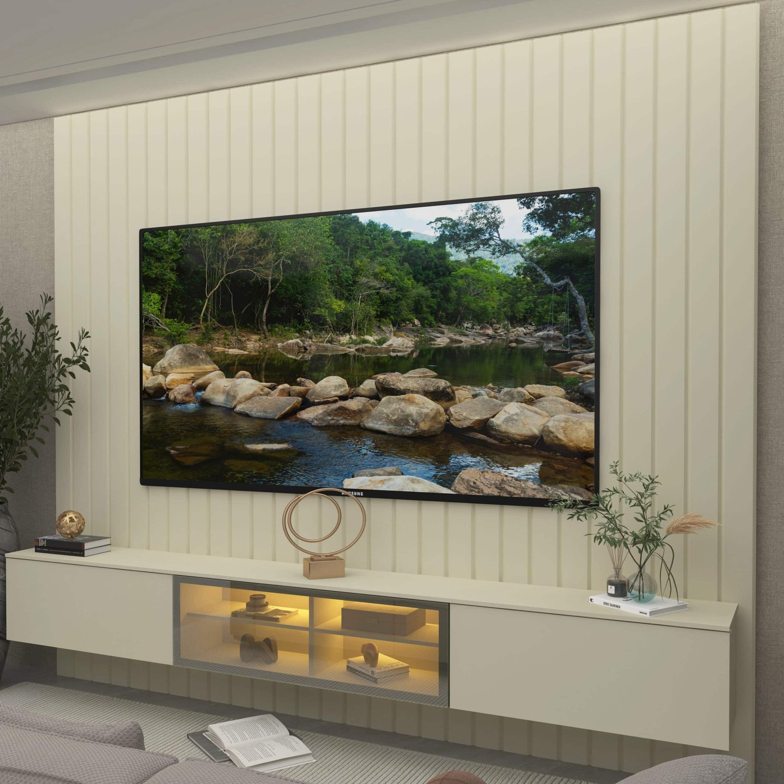 Home Suspenso até 85" Majestade 230 Off White com Nicho Luminare Off White - GELIUS