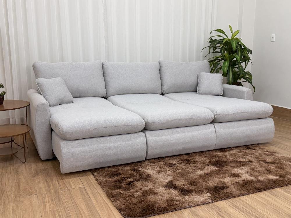 Sofá Cama Retrátil Reclinável Amaranto 2.70m 3 Módulos 80 - Cinza Linho