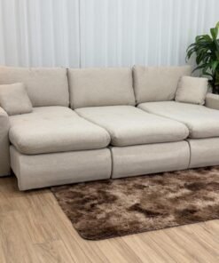 Sofá Cama Retrátil Reclinável Amaranto 2.70m 3 Módulos 80 - Bege Linho