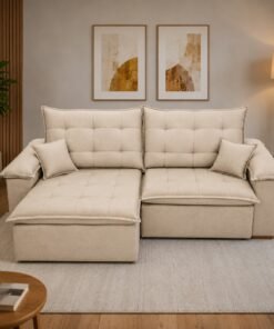 Sofá Retrátil e Reclinável Níger 2,50 m Veludo Marfim B015 - TREVO ESTOFADOS