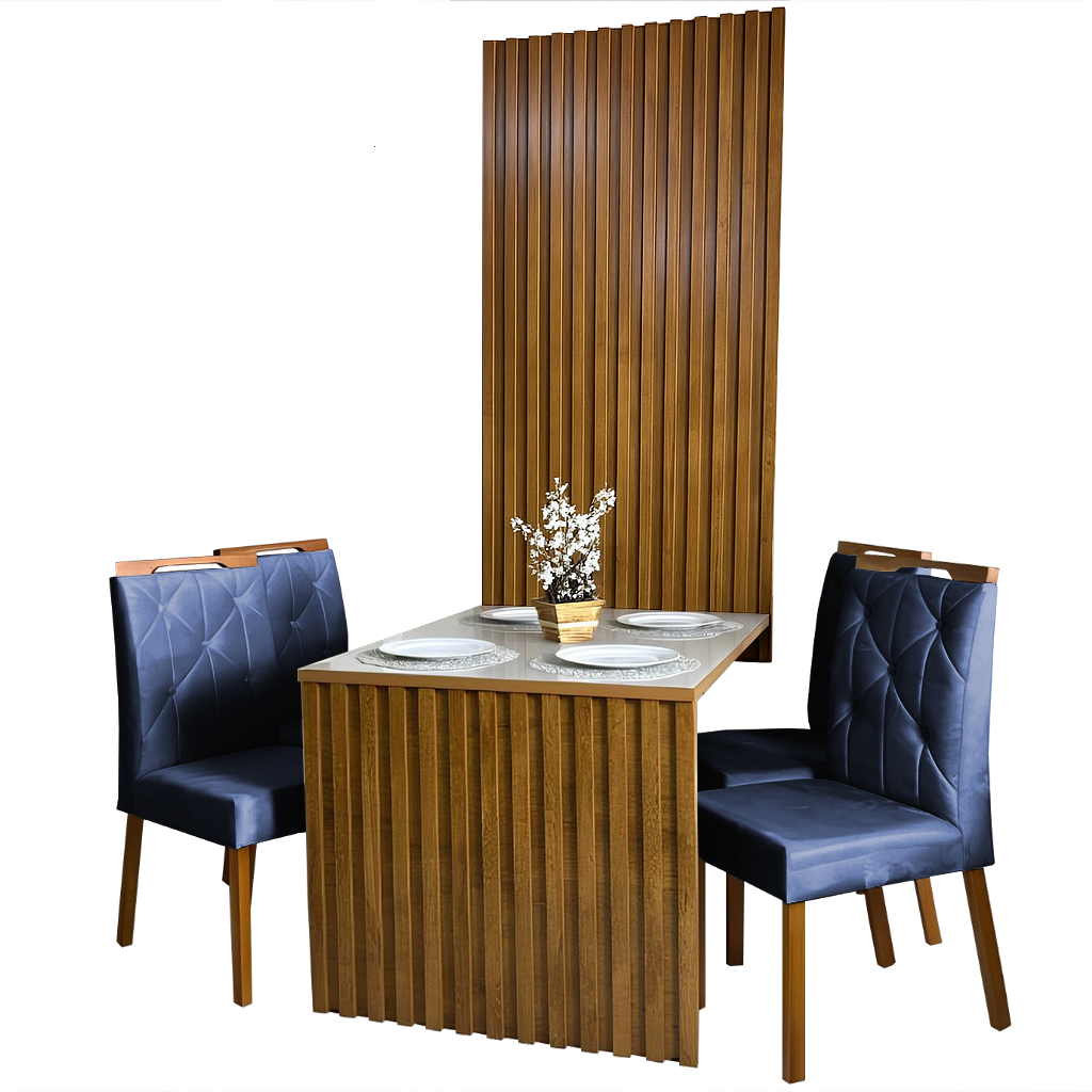 Mesa Cancun 120 Cinamomo/Off White com 4 Cadeiras Yasmim Veludo Azul – CEL MÓVEIS + KM DECOR - Imagem 2