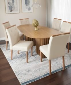 Mesa Isis 180 Freijó com 6 Cadeiras Yasmim Veludo Bege – LEIFER + KM DECOR