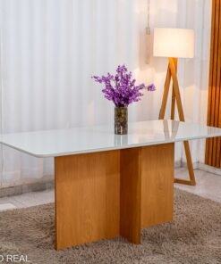 Mesa de Jantar Moscou 160x80 Vidro Off/Base Cinamomo - Minas Plac