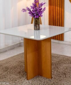 Mesa de Jantar Moscou 90x90 Vidro Off/Base Cinamomo - Minas Plac