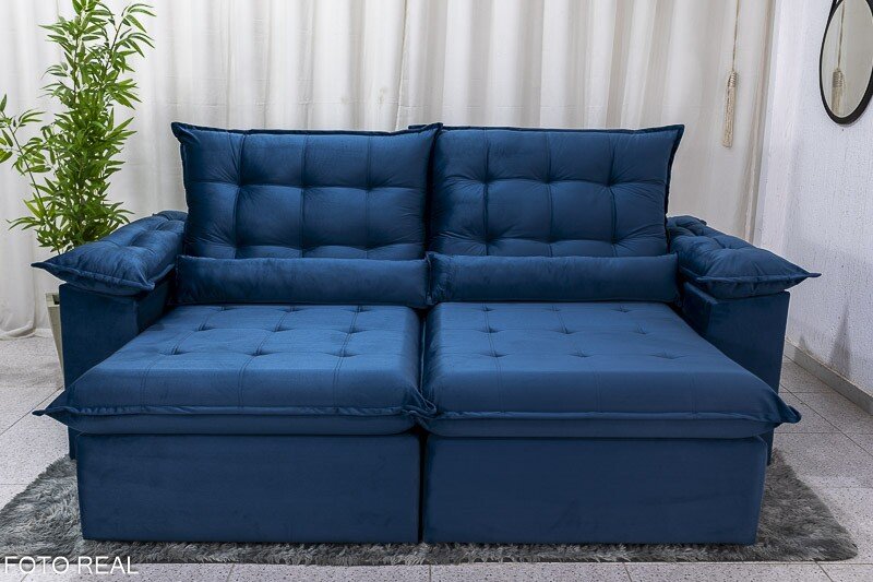 Sofá Retrátil Reclinável 2.30m Emanuelly Veludo Azul - D28 Soft - Imagem 4