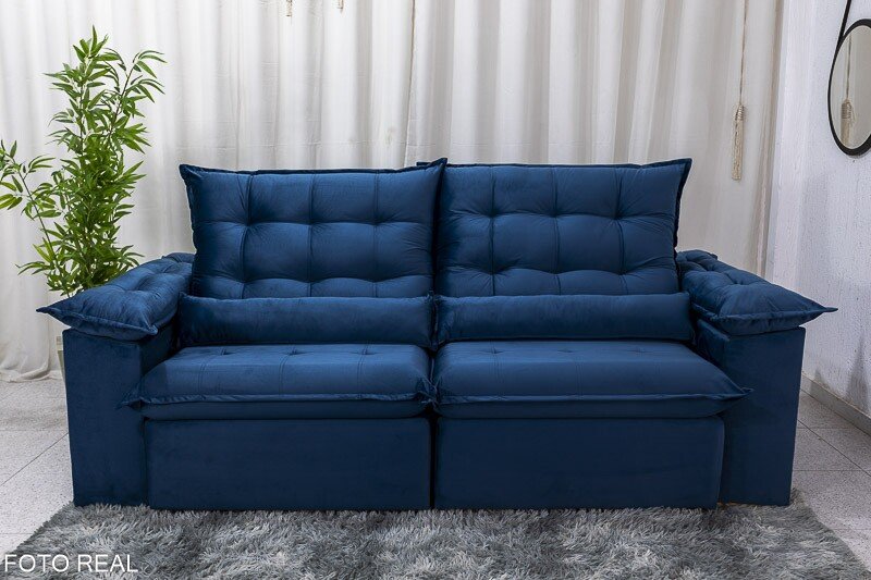 Sofá Retrátil Reclinável 2.30m Emanuelly Veludo Azul - D28 Soft - Imagem 5