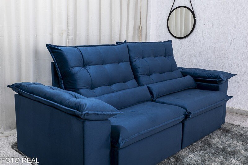 Sofá Retrátil Reclinável 2.30m Emanuelly Veludo Azul - D28 Soft - Imagem 6