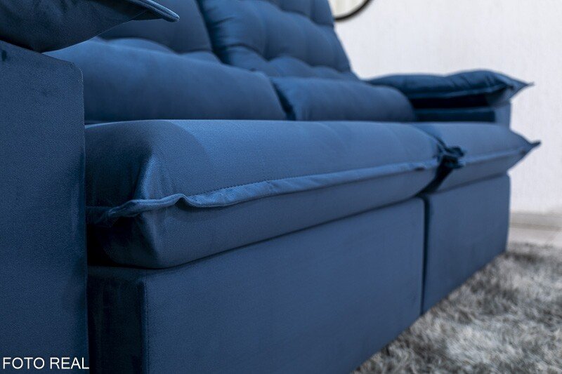 Sofá Retrátil Reclinável 2.30m Emanuelly Veludo Azul - D28 Soft - Imagem 7