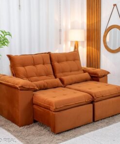 Sofá Retrátil Reclinável Emanuelly Veludo Terracota Larg.  2.00m - D28 Soft e Molas bonnel