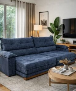 Sofá Retrátil Reclinável Itauna 2.90m Chenille Azul 575 D28 Soft - Molas Ensacadas