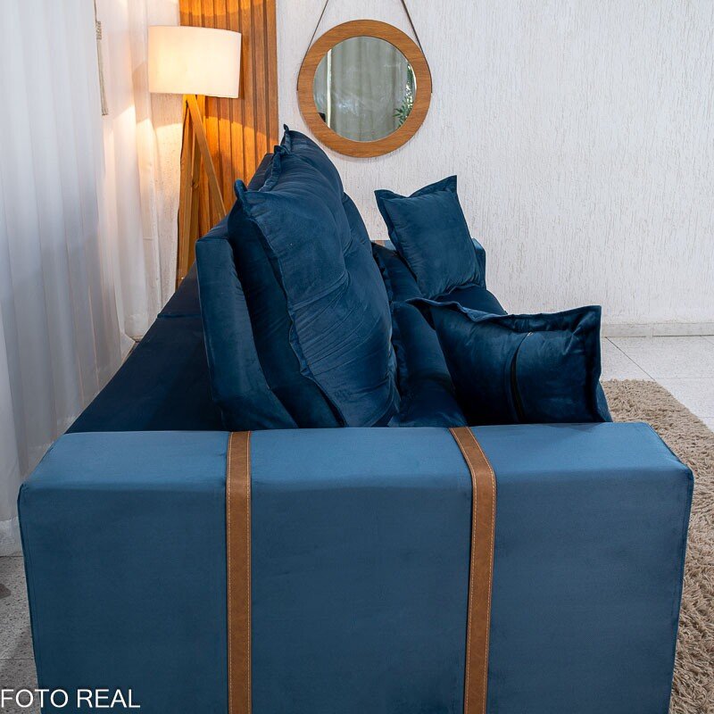 Sofá Retrátil Reclinável Mônaco 2.50m Veludo Azul A16 - Molas Ensacadas - Imagem 10