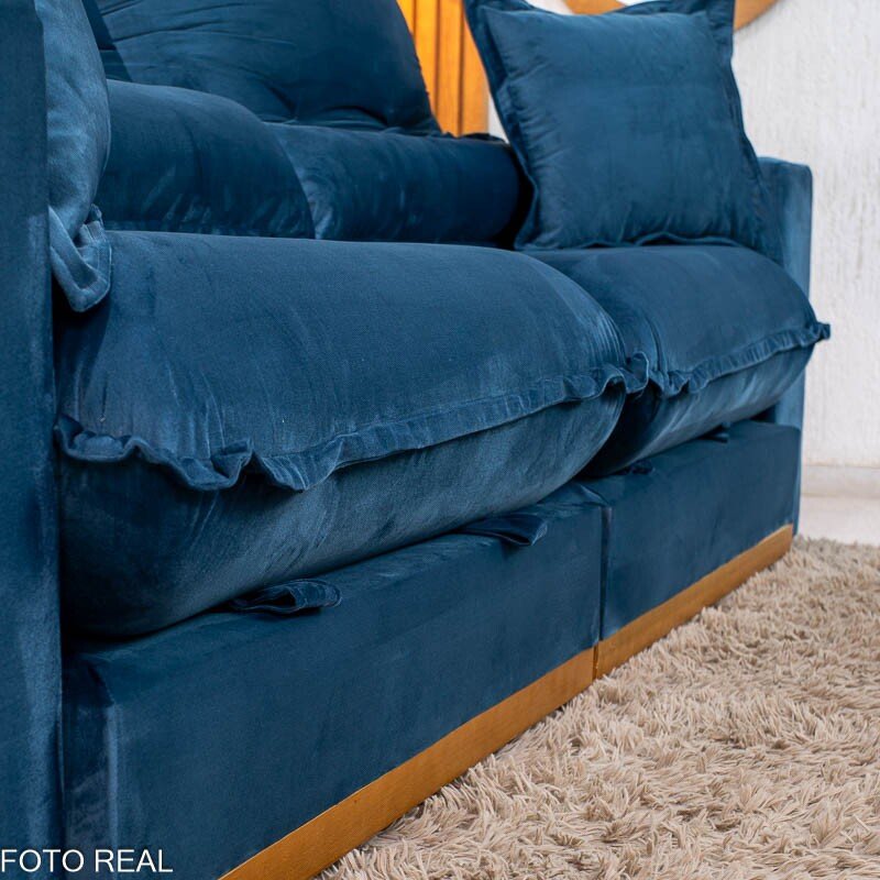 Sofá Retrátil Reclinável Mônaco 2.50m Veludo Azul A16 - Molas Ensacadas - Imagem 9