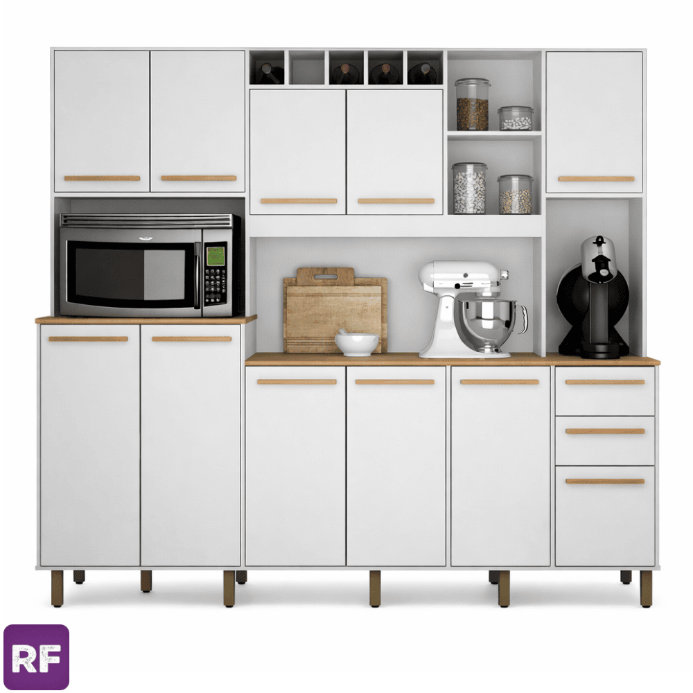 Armário Cozinha Petra Branco/Cinamomo 11 Portas 2 Gavetas Larg. 2.18m - Valdemoveis - Imagem 2