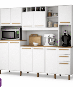 Armário Cozinha Petra Branco/Cinamomo 11 Portas 2 Gavetas Larg. 2.18m - Valdemoveis